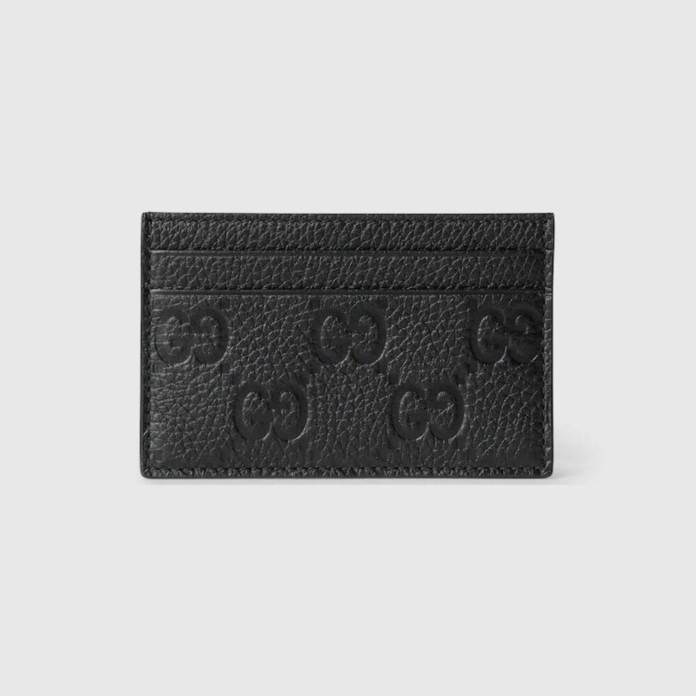 Gucci Imprint Black Embossed GG Grainy Leather Card Case Wallet Brand New